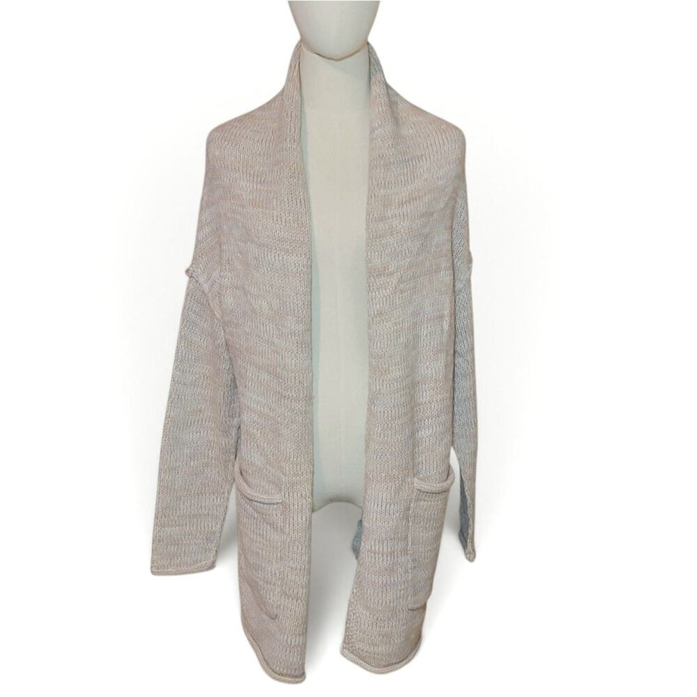 John + Jenn NWOT Long Marl Knit Open Front Cardigan Beige Gray Cream XS Relaxed